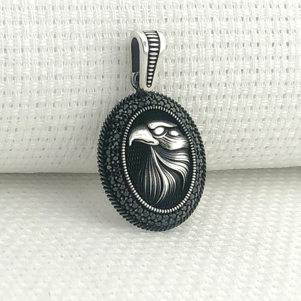 925 Ayar Gümüş Siyah Taşlı Kartal Motifli Kolye Ucu ürün görseli