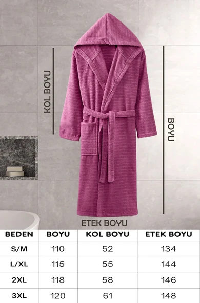 Kapüşonlu Bornoz Doğa Mürdüm 3XL - Resim 3