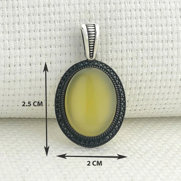 925 Ayar Sarı Akik Taşlı Gümüş Kolye Ucu - Resim 3