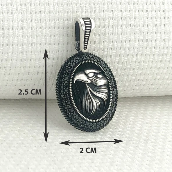 925 Ayar Gümüş Siyah Taşlı Kartal Motifli Kolye Ucu - Resim 3