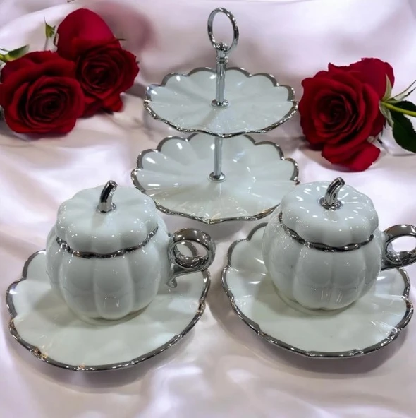 Acar 7647 Betty 2 Li Standlı Mini Pasta Set & Fincan Takımı Silver - 3