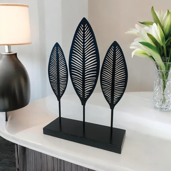 Dekoratif Metal Yaprak Temalı Masaüstü Obje Siyah Renk - 2