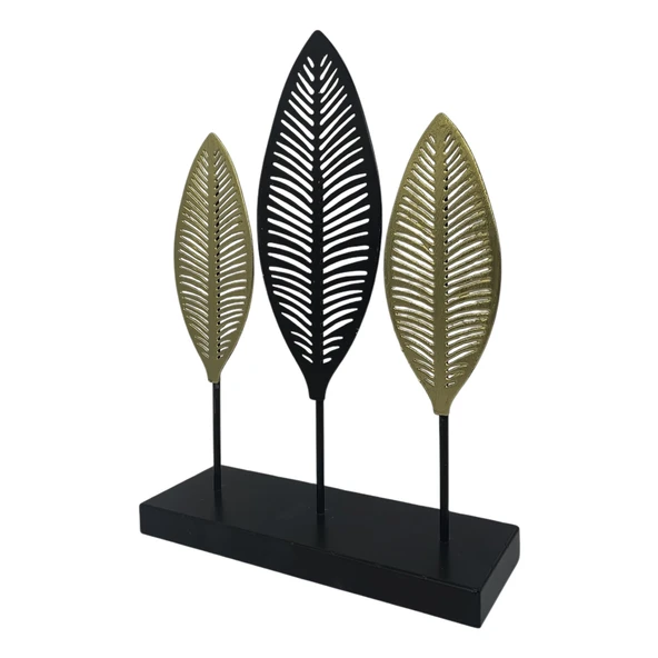 Dekoratif Metal Yaprak Temalı Masaüstü Obje Siyah Gold Renk - 5