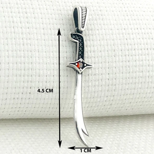 925 Ayar Kırmızı Taşlı Zülfikar Gümüş Kolye Ucu - Resim 3