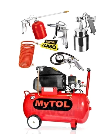 MYTOL 50 Litre Hava Kompresörü 2 Hp 8 Bar ve 5Li Havalı Set