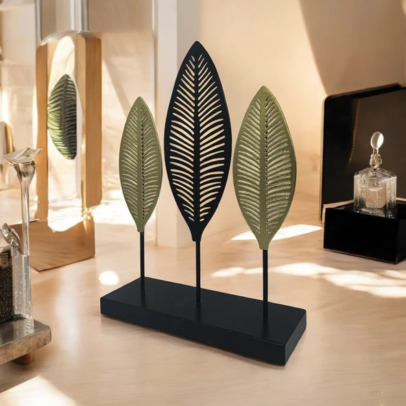 Dekoratif Metal Yaprak Temalı Masaüstü Obje Siyah Gold Renk - 3