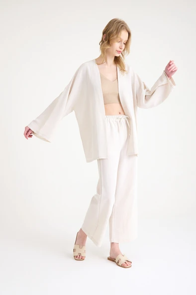 Keten Kadın Salaş Kimono İkili Takim - Resim 11