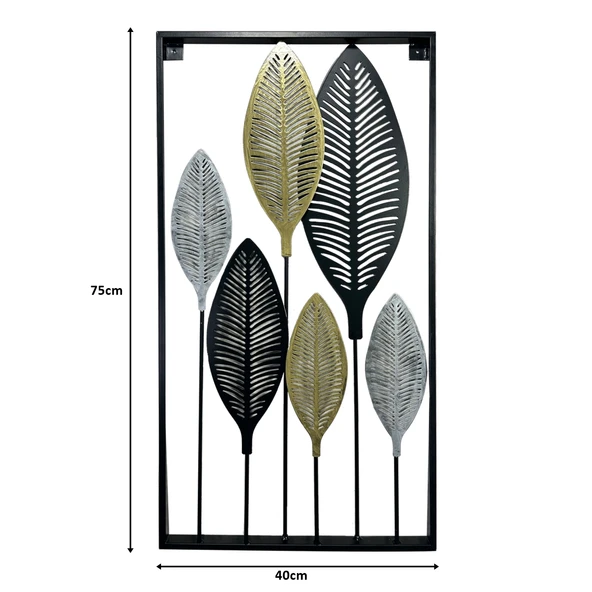 Dekoratif Metal Yaprak Temalı Tablo Gold Gümüş Siyah Renk - 8