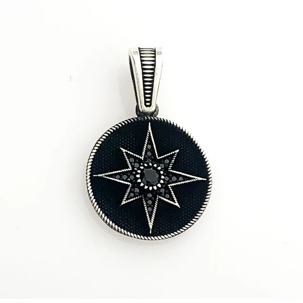925 Ayar Gümüş Siyah Taşlı Kuzey Yıldızı Kolye Ucu - Resim 2