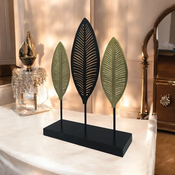 Dekoratif Metal Yaprak Temalı Masaüstü Obje Siyah Gold Renk - 2