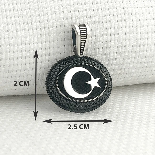 925 Ayar Gümüş Siyah Taşlı Ayyıldız Kolye Ucu - Resim 3