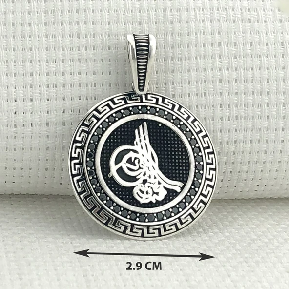 925 Ayar Gümüş Osmanlı Tuğralı Kolye Ucu - Resim 3