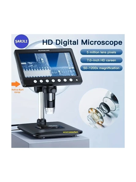 7 inç Hd Dijital Şarjlı Büyüteç Mikroskop (Hafıza Kart Girişli - LED Aydınlatma)