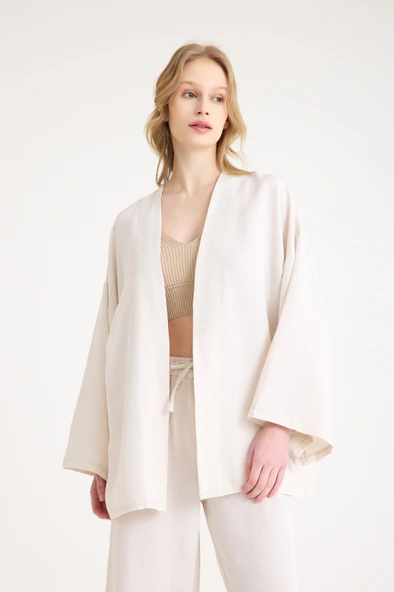 Keten Kadın Salaş Kimono İkili Takim - Resim 2