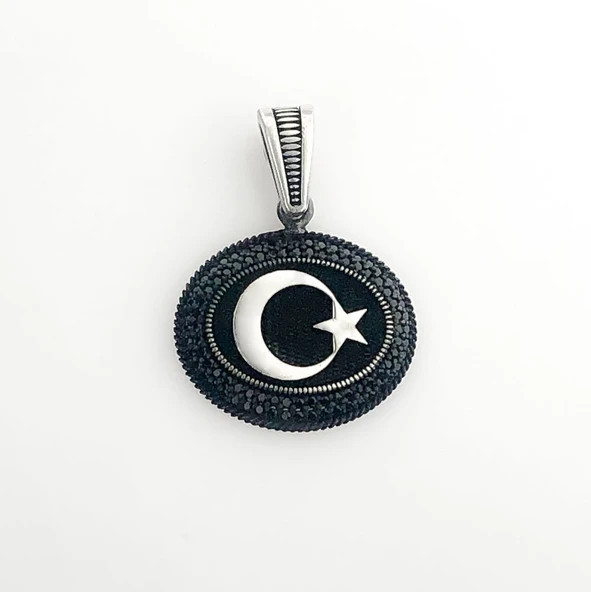 925 Ayar Gümüş Siyah Taşlı Ayyıldız Kolye Ucu - Resim 2