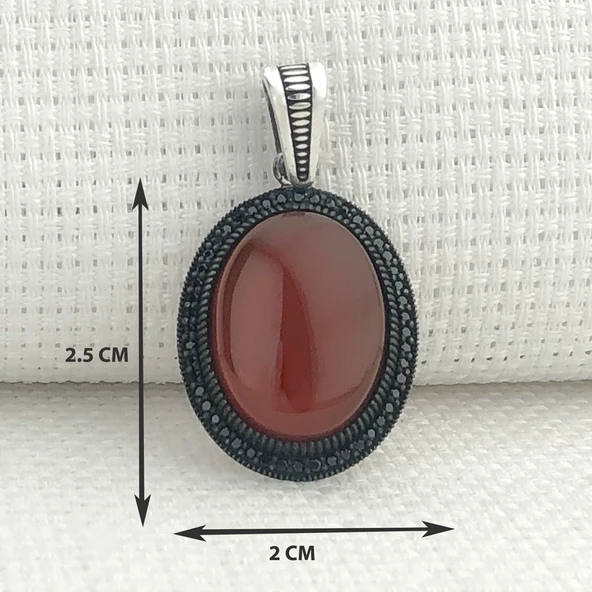 925 Ayar Kırmızı Akik Taşlı Gümüş Kolye Ucu - Resim 3