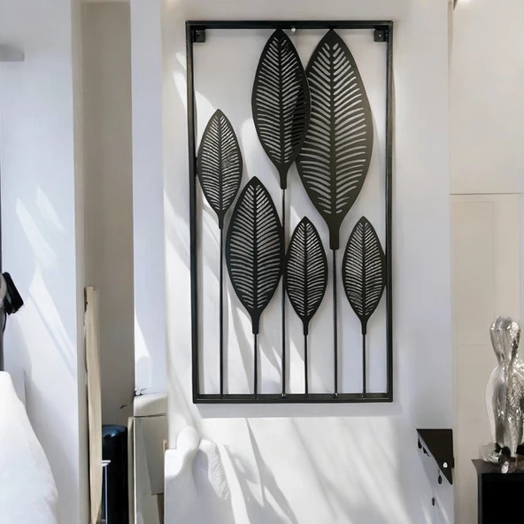 Dekoratif Metal Yaprak Temalı Tablo Siyah Renk
