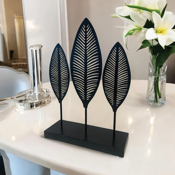 Dekoratif Metal Yaprak Temalı Masaüstü Obje Siyah Renk - 3