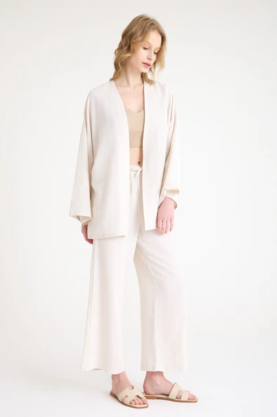 Keten Kadın Salaş Kimono İkili Takim - Resim 5