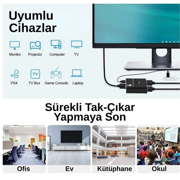PrimeX PX-4284 8K DisplayPort Kumandalı Çift Yönlü Çoklayıcı Switch Splitter (2 PC-1 Monitör) - 8