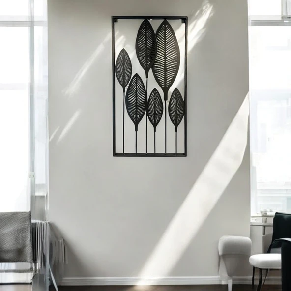 Dekoratif Metal Yaprak Temalı Tablo Siyah Renk - 4