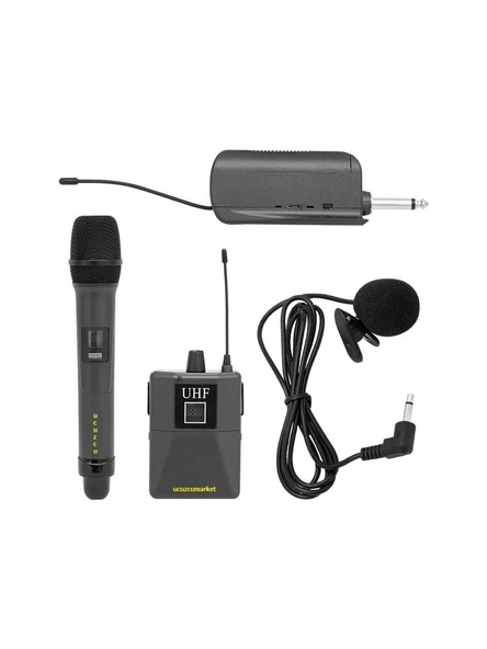 Profesyonel Uhf 1 El + 1 Yaka + Ekranlı Kablosuz Telsiz Mikrofon - 2