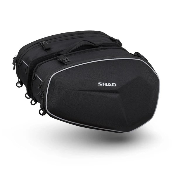 SHAD GENİŞLEYEBİLİR MOTOSİKLET YAN ÇANTA SETİ 2 KASK İÇİN 46-58 LT UNIVERSAL