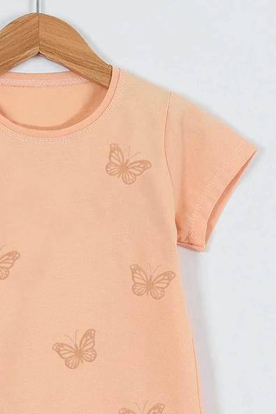 KIZ ÇOCUK TSHİRT KELEBEK BASKILI BİSİKLET YAKA D31 - Resim 8