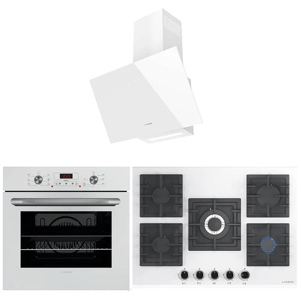 Lanova İnci 3206W01 - G17402-105 - 3220W6 5'li Kare Beyaz Cam Ankastre Set