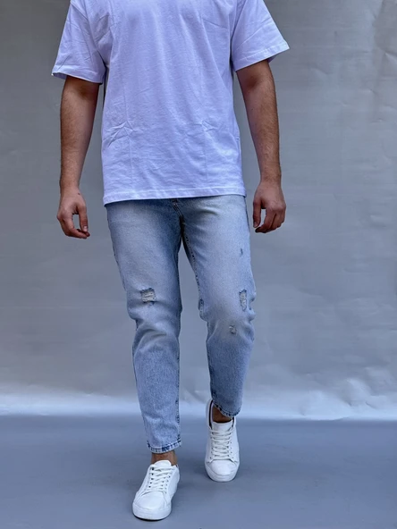 Yırtık Detay Buz Mavi Boyfriend Pantolon - 3