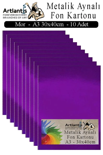 Metalik Aynalı Fon Kartonu 10 lu A3 30x42 cm 1 Paket Okul Sınıf Dekoratif Pırıltılı Folyo Kağıt Dekoratif Anasınıfı Kreş - 5