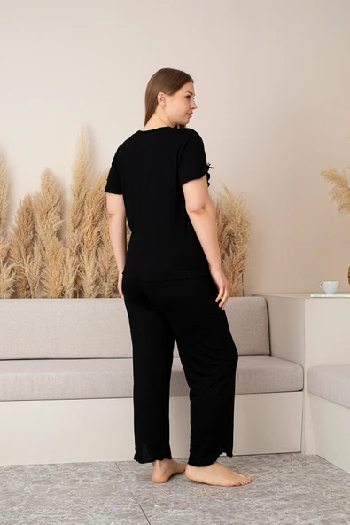 “Bambu Kumaş Büyük Beden Kadın Dantelli Kısa Kollu Pijama Takımı – Yumuşak, Nefes Alabilir, Şık ve Rahat, M-5XL” - 11