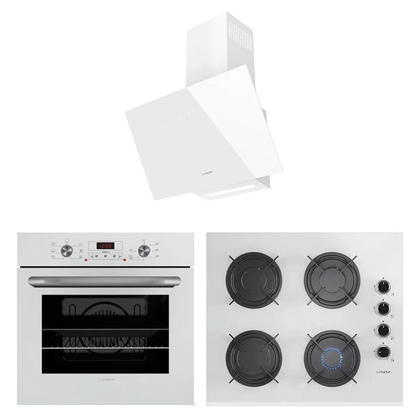 Lanova İnci 3206W01 - G16400-202 - 3220W6 Beyaz Cam Ankastre Set
