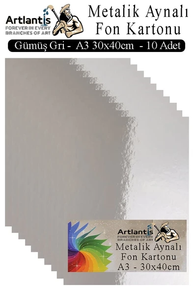 Metalik Aynalı Fon Kartonu 10 lu A3 30x42 cm 1 Paket Okul Sınıf Dekoratif Pırıltılı Folyo Kağıt Dekoratif Anasınıfı Kreş - 2