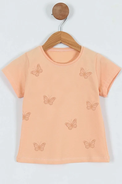 KIZ ÇOCUK TSHİRT KELEBEK BASKILI BİSİKLET YAKA D31 - Resim 7