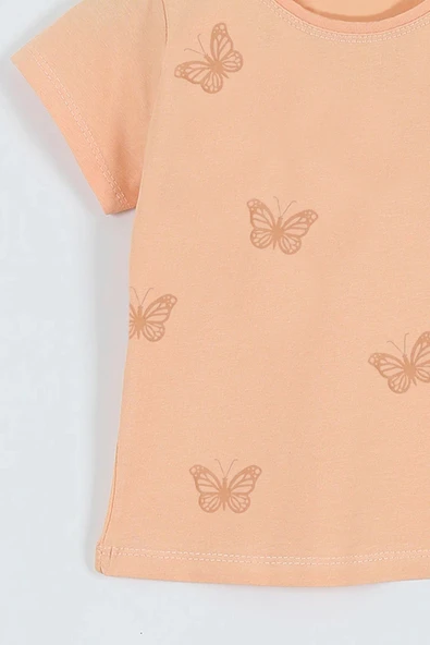 KIZ ÇOCUK TSHİRT KELEBEK BASKILI BİSİKLET YAKA D31 - Resim 9