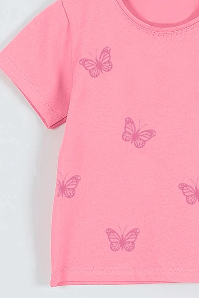 KIZ ÇOCUK TSHİRT KELEBEK BASKILI BİSİKLET YAKA D31 - Resim 6