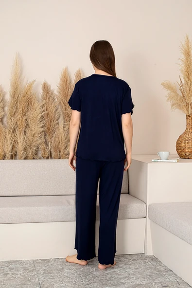 “Bambu Kumaş Büyük Beden Kadın Dantelli Kısa Kollu Pijama Takımı – Yumuşak, Nefes Alabilir, Şık ve Rahat, M-5XL” - 9