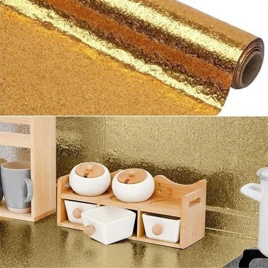 BUFFER® 10 Metre Kendinden Yapışkanlı Silinebilir Mutfak Tezgah Üstü Sticker Folyo Gold Renk - 4