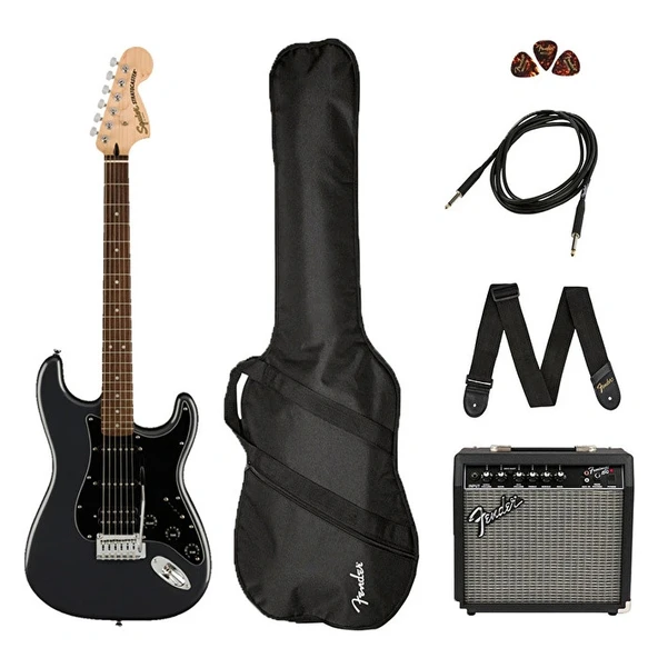 SQUİER AFFİNİTY HSS FRONTMAN 15G AMP CHARCOAL FROST EMTALLİC ELEKTRO GİTAR SETİ