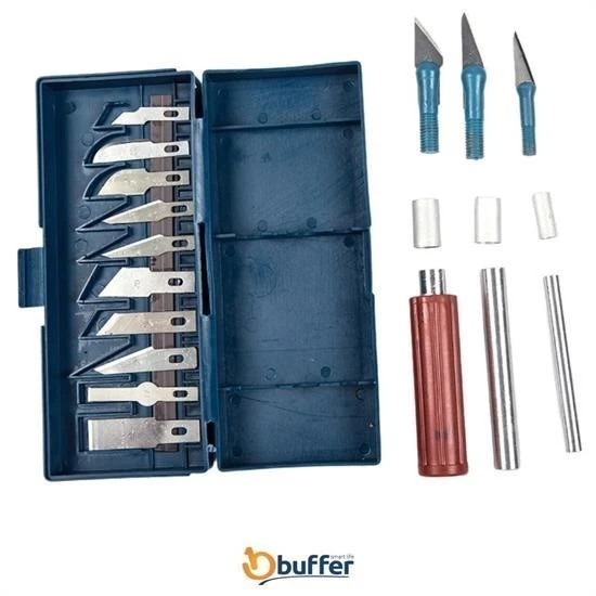 BUFFER® Zanaat 16 Parça Hobi Gravür Ahşap Heykel Çömlek Oyma Şekil Verme 13 Maket Bıçak Neşter Seti - 4