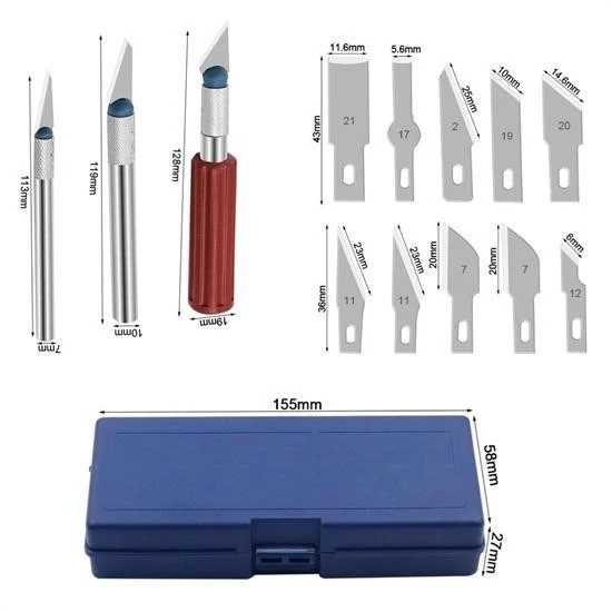 BUFFER® Zanaat 16 Parça Hobi Gravür Ahşap Heykel Çömlek Oyma Şekil Verme 13 Maket Bıçak Neşter Seti - 3