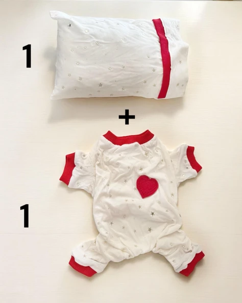 Sparkle Hearts Penye Tulum Yastık Takım Uyku Set Kedi Tulum Elbise - 3