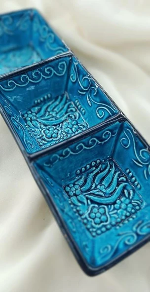 Çini Çerezlik Sunumluk Kase Tabak Kahvaltı Tabağı Seramik Turkuaz - 3