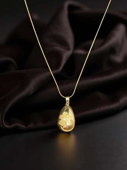 Zarif Damla Tasarımlı Gold Renk 316L Çelik Kolye - Modern ve Şık Kar Tanesi Tasarım