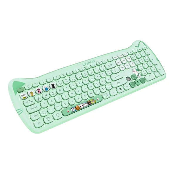 Everest KM-6283 CATTY Renkli Tuşlu Yeşil 2.4 ghz + BT Kablosuz Q Multimedia Klavye + Mouse + Pad Set - 3