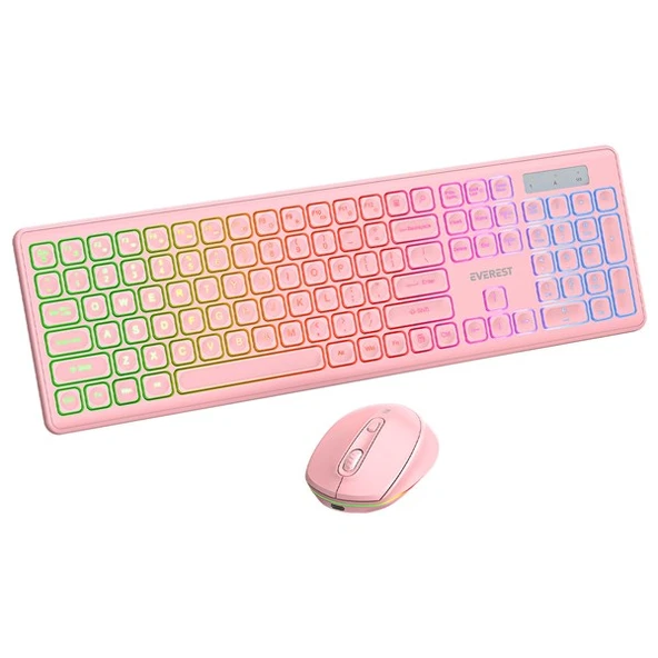 Everest KM-319BT Pembe 2.4G+BT1+BT2 Çoklu Cihaz Bağlantılı Q Set Kablosuz Klavye + Mouse - 2