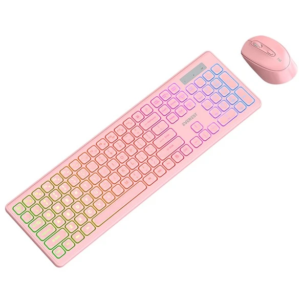 Everest KM-319BT Pembe 2.4G+BT1+BT2 Çoklu Cihaz Bağlantılı Q Set Kablosuz Klavye + Mouse - 4