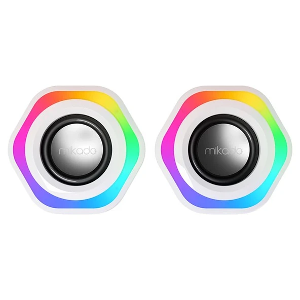 MIKADO MD-176 2.0 3W*2 Beyaz RGB Aydınlatmalı USB + 3.5mm USB 5V Speaker Hoparlör - 2