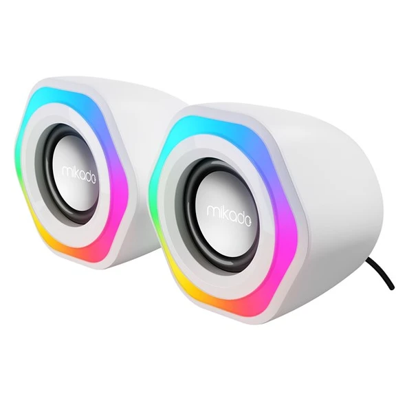 MIKADO MD-176 2.0 3W*2 Beyaz RGB Aydınlatmalı USB + 3.5mm USB 5V Speaker Hoparlör - 3